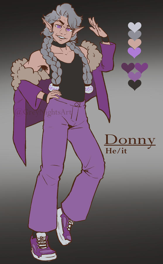 A guy with pointy ears, long grey hair in twin braids with and a fondness for purple outfits. He had a sneer on his face that makes him quite punchable. And you really should punch him honestly